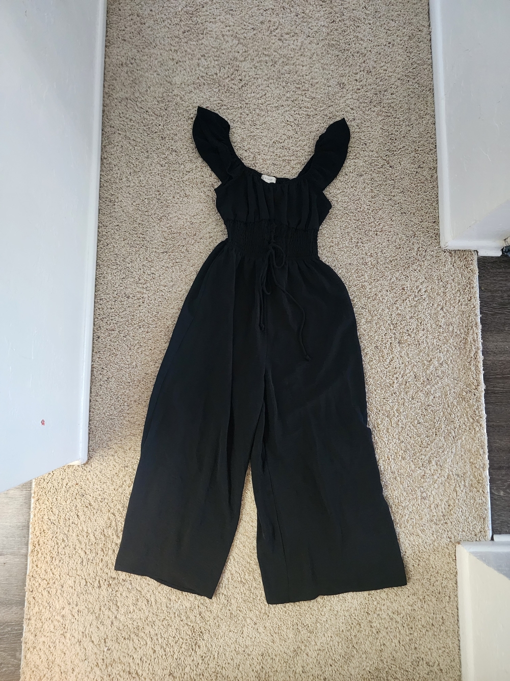 Black Wide-Leg Smocked Jumpsuit